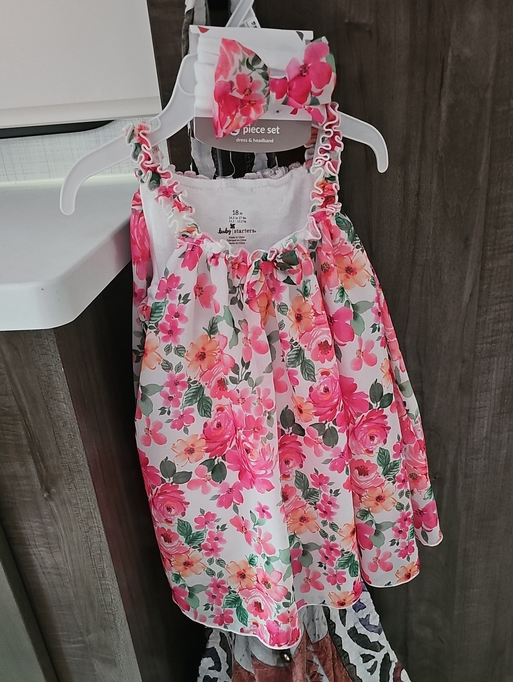 Baby Starters White Floral Dress with Matching Bow Headband